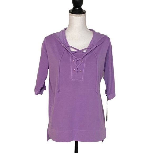 GreenTea Tops - Green Tea Pigment Dyed Lace Up Hoodie Women SZ Small in Purple NEW